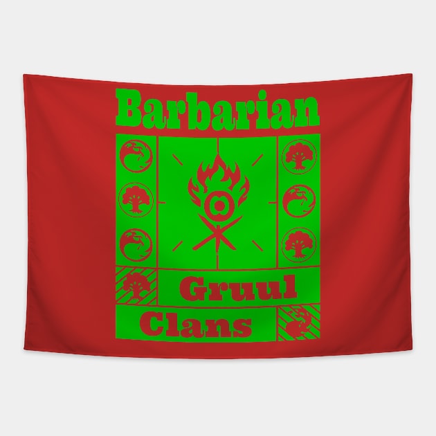 Gruul Clans | Barbarian | MTG Ravnica Guild Green & Red Design Tapestry by ChristophZombie