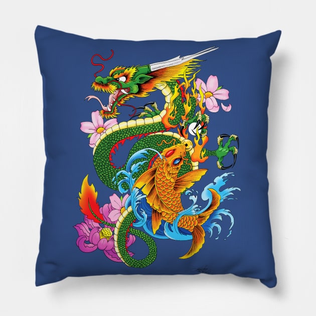 Dragon & Koi Pillow by tigressdragon