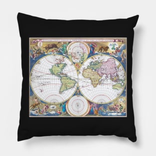 World map wall art 1690 dorm decor mappemonde Art Print Pillow