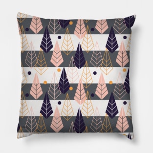 Geometric forest striped pattern in navy blue, pink and gold Pillow