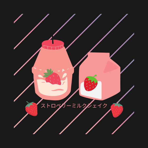 Japanese Aesthetics Kawaii Strawberry MilkShake by Rowalyn Keith