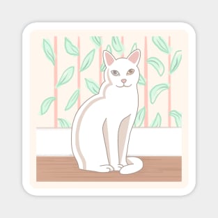 White Cat with Vintage Wallpaper Magnet