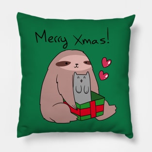 Merry Xmas! Sloth and Cat Pillow