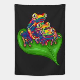 Three Rainbow Tree Frogs Tapestry