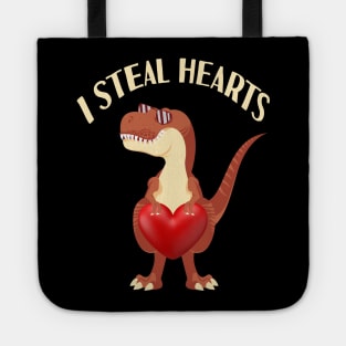 I Steal Hearts Valentine's Day Dinosaur T rex Gift Tote