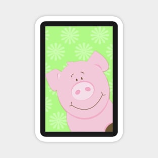 Cute Happy Pig - Green Magnet