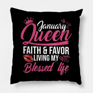 A Queen Was Born In January Shirt Birthday for Queen Girls Pillow