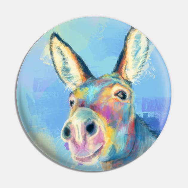 Carefree Donkey - Farm Animal Portrait Pin by Flo Art Studio