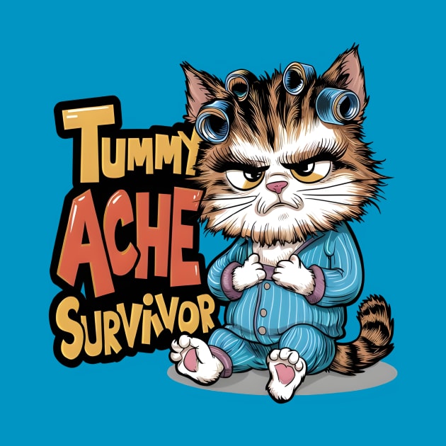 Tummy Ache Survivor Cute Cat Lovers Funny by JEA Jennifer Espina Arts