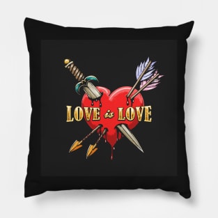 Heart Pierced by Dagger and Arrows and Wording Love is love Pillow