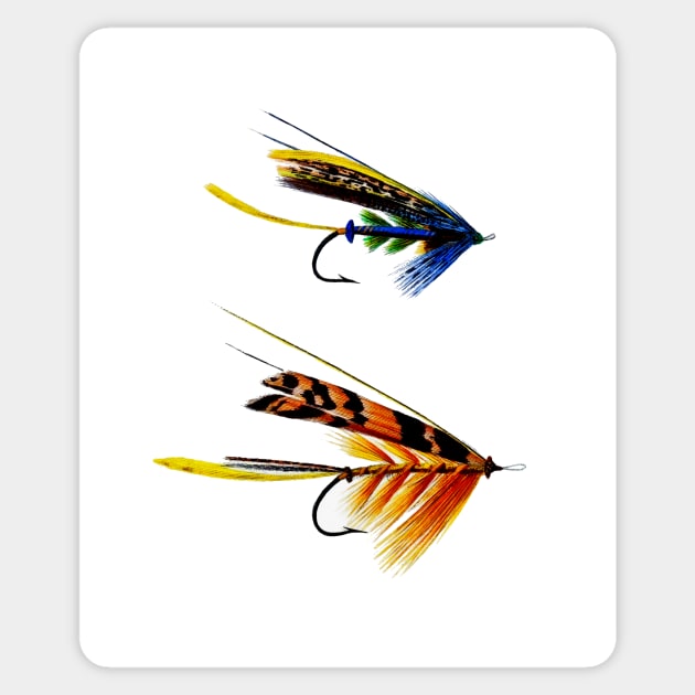 2 Fishing Flies - Blue Black Orange Yellow White Antennae
