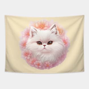 Charming Floral Delight: Magical Persian Cat in Artistic Splendor Tapestry