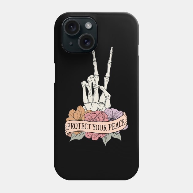 "Protect Your Peace" Skelton Peace Sign Phone Case by FlawlessSeams