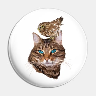 Cat and owl Pin
