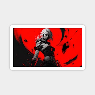 Unbroken Female Cyberpunk Android Red Background Magnet