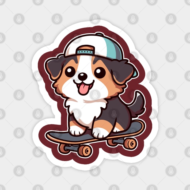 Australian Shepherd Puppy Skater Kawaii Skateboarding Dog Magnet by Cuteness Klub