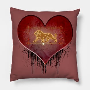 Golden lion on vintage background Pillow