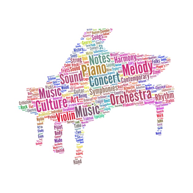 Piano Classic Silhouette Shape Text Word Cloud by Cubebox