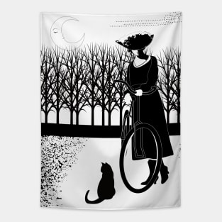 cat cycle monochrome Tapestry