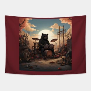 Cartoon Bear playing drums Tapestry