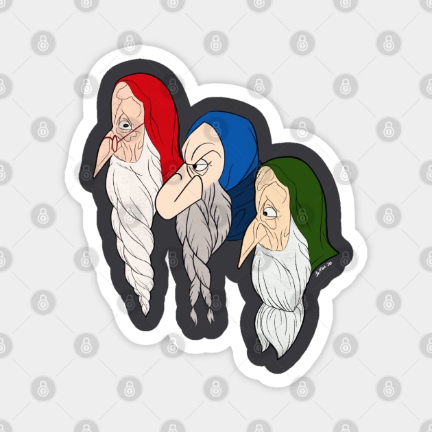 We Three Dwarves Magnet by LeMae Macabre