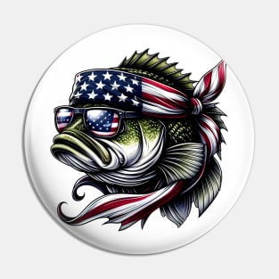 Bass American USA Flag Sunglasses 4th of July Fish Fishing Pin
