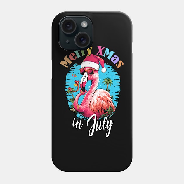 Flamingo's Festive Fun | 'Christmas in July' T-Shirt Phone Case by Indigo Lake