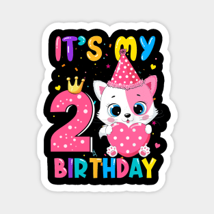 Kids Its My 2nd Birthday Shirt Girl Kitty Theme Party Magnet