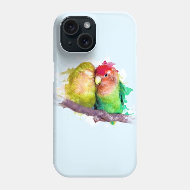 Aquarell Watercolor Splatter Lovebird Parrots Valentines Day Phone Case by BirdNerd