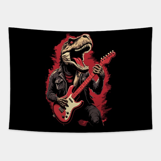 Rock & Roll Music Concert Festival Dinosaur T-rex Guitar Tapestry by KsuAnn