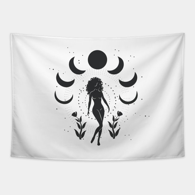 Walking Moon Phases Goddess Tapestry by studioaartanddesign