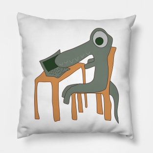 Aligator at a desk Pillow