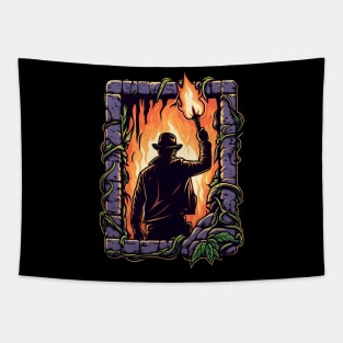 Into the Heart of Adventure - Explorer with Torch in Hand - Adventure Tapestry
