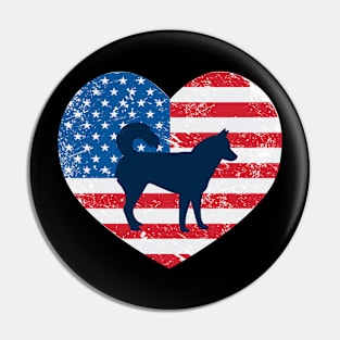 American Flag Heart Love Siberian Husky Usa Patriotic 4Th Of July Pin