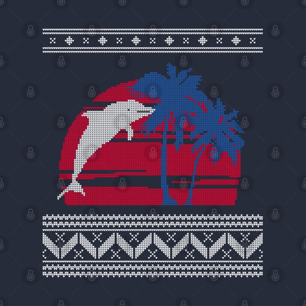 Blue and Red Palm Tree and Dolphin Ugly Christmas Sweater Design by YourGoods