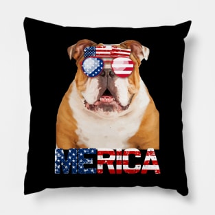 Merica Bulldog Dog American Flag 4Th Of July Pillow
