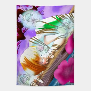 Anime Girl Dreaming with Fae Tapestry