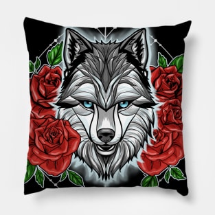 Wolf and red rose Pillow