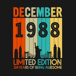 Vintage December 1988 Limited Edition 34 Years Of Being Awesome T-Shirt