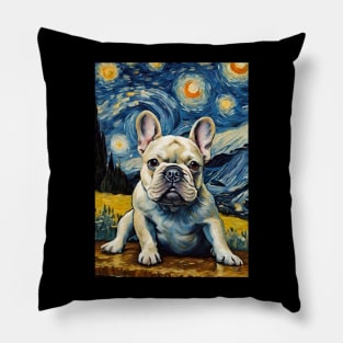 Dog Breed French Bulldog in a Van Gogh Starry Night Art Style Pillow