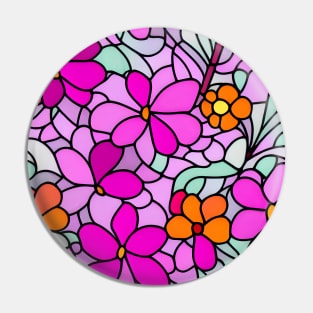 Pink and orange Flower Abstract Art - Stained Glass Pin