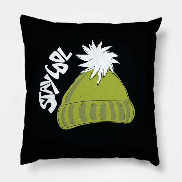 Whimsical cartoon toque with Stay Cool illustrated text Pillow by Angel Dawn Design