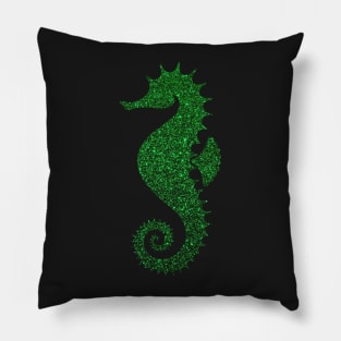 Deep Green Faux Glitter Seahorse Pillow