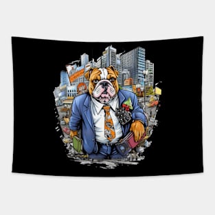 Accountant English Bulldog t-shirt design, a bulldog wearing a suit and carrying a briefcase Tapestry