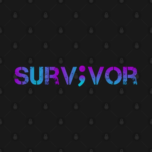 Mental Health Awareness - Survivor Semicolon Teal & Purple Vintage Gradient by Inspire Enclave