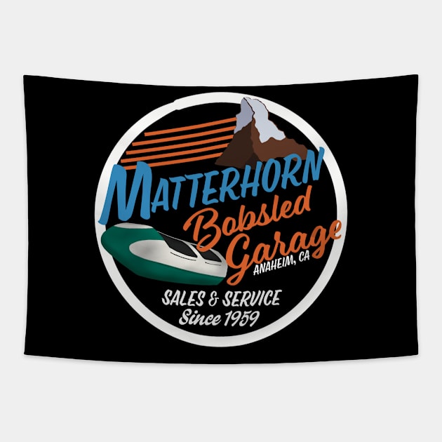 Matterhorn Bobsled Garage - White Circle For Darker Fabrics Tapestry by WearInTheWorld