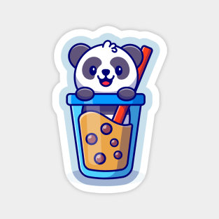 Cute Panda With Boba Milk Tea Cartoon Magnet