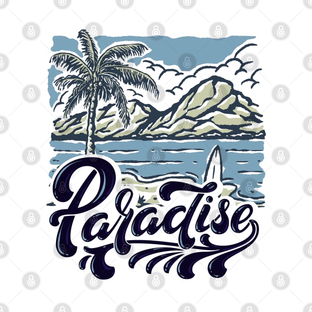 Beach Tropical Paradise Surfing Mountains Palm Tree Landscape Design by Joaddo