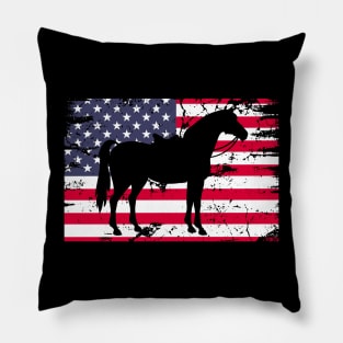 Horse American Flag USA 4th of July Pillow