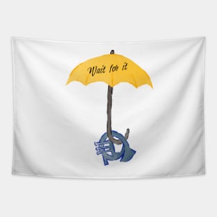 Yellow umbrella and blue horn black - Wait for it - green Tapestry